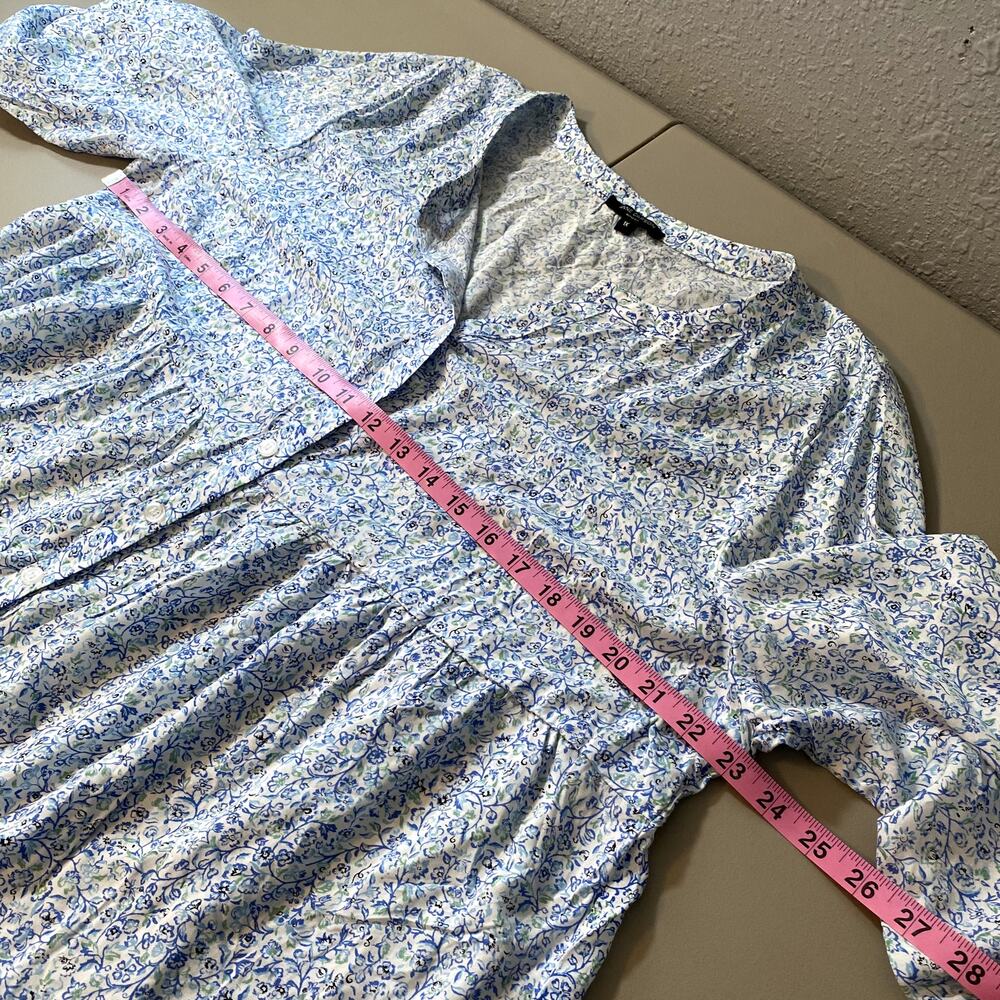 Anne Carson 1x Womens White Blue Blouse Button Floral Blue Green 3/4 Sleeve - Picture 5 of 7